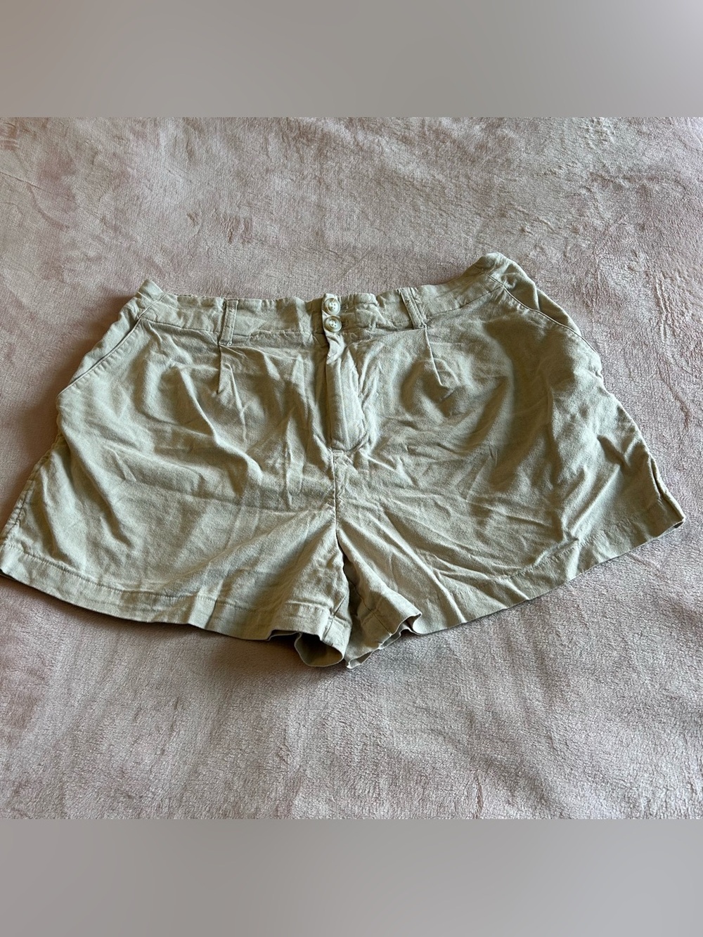 Lauren Conrad cream high waisted pleated linen blend shorts 14 summer casual